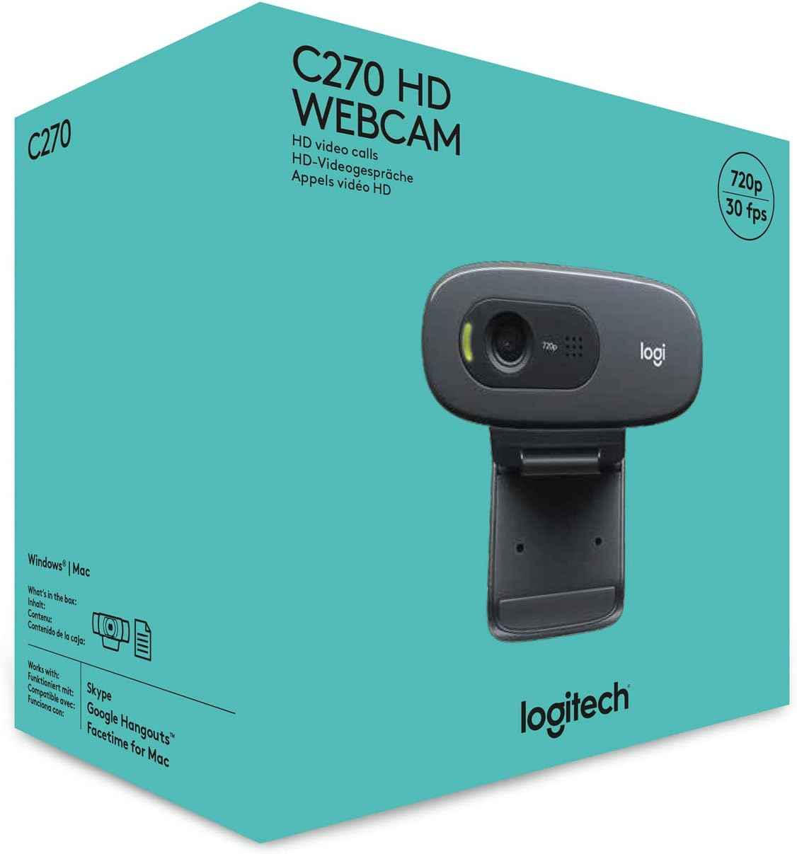 Logitech C270 Webcam Streaming HD | Webcam 720p/30ips, Appel Vidéo HD, Large Champ de Vision, Micro Antiparasites, Skype/FaceTime, PC/Mac/Chromebook