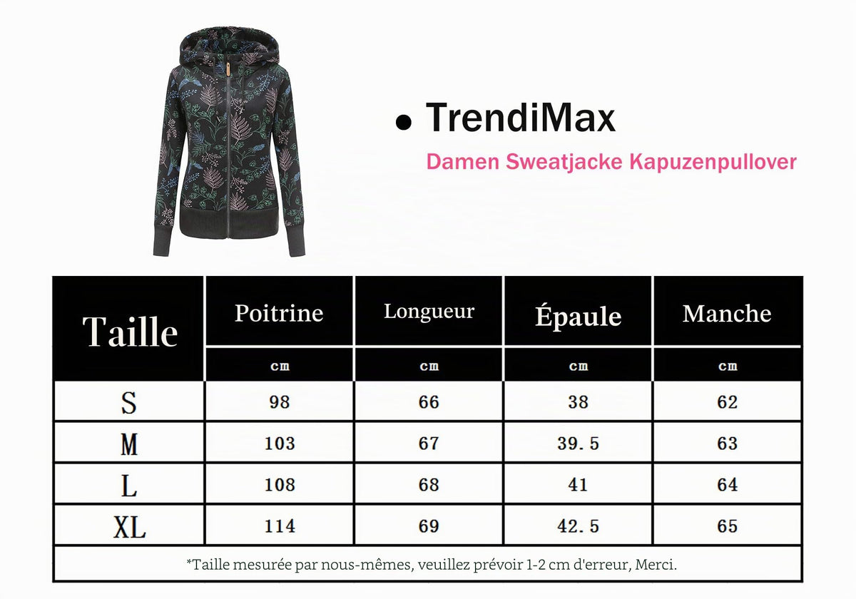 TrendiMax Sweat à Capuche Femme Pull à Capuche avec Fermeture Éclair Hoodie Imprimé pour Femmes - PATOGAZ