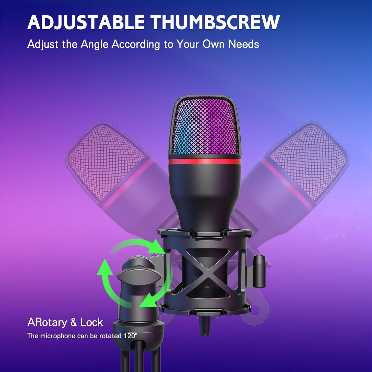 Hoppac Microphone USB à Condensateur, Micro PC Gaming avec Trépied | Capture cardioïde, éclairage RGB, filtre anti-pop et support antichoc, pour streaming, podcast, YouTube, PC, PS4 et PS5 - PATOGAZ