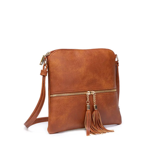 PU Leather Handbag with Tassel Zipper Pocket Adjustable Shoulder Strap, Crossbody Bag - PATOGAZ