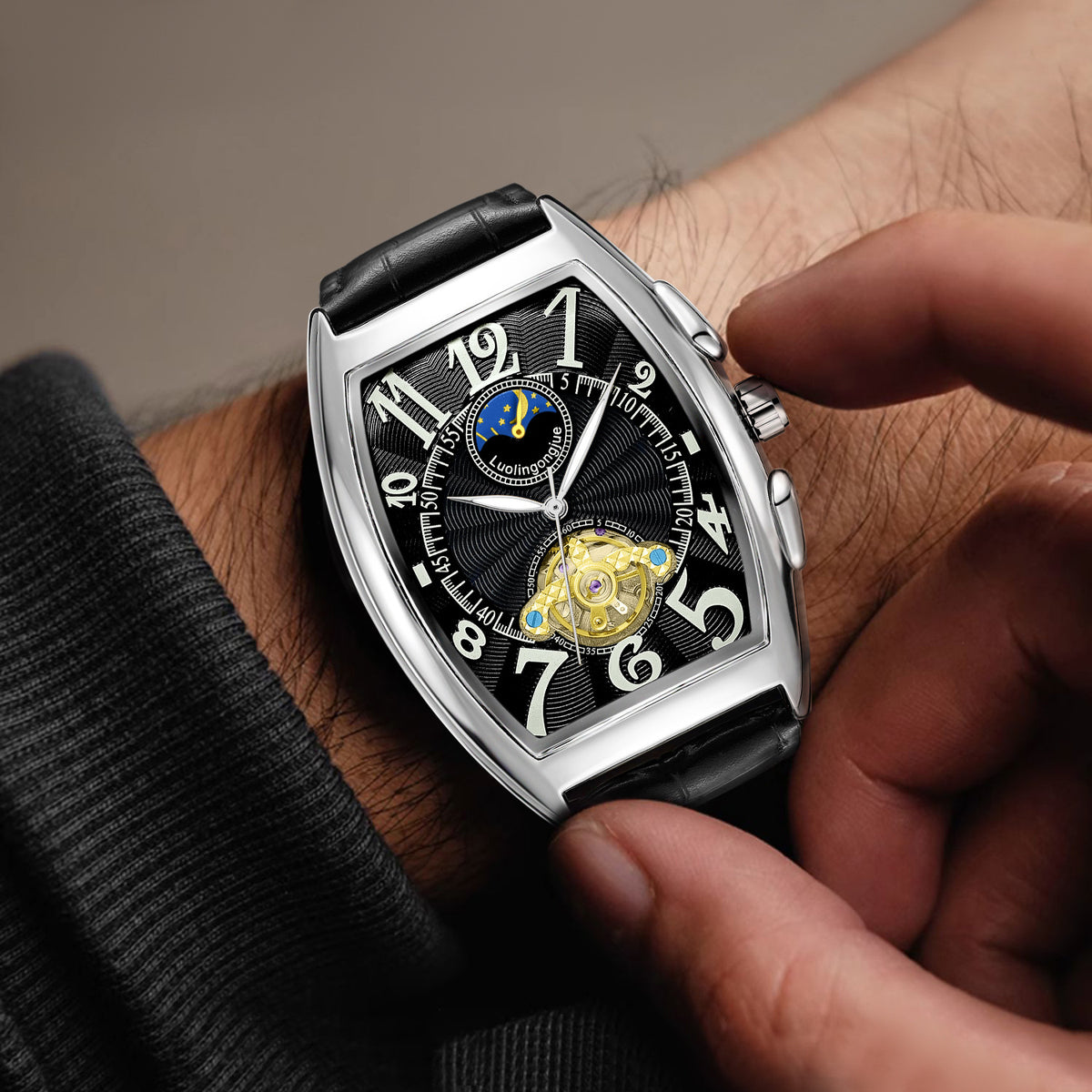 Barrel Type Fully Automatic Wheel Hollow Mechanical Watch Men's Business Simple Fashion Multifunctional Watch Wholesale - PATOGAZ