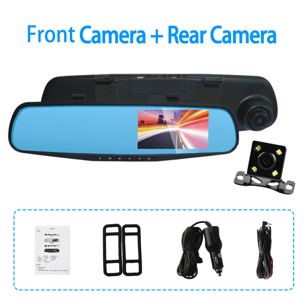 Hd 4.3inch Front and Rear Dual Recording Rearview Mirror Driving Recorder Wide Angle Dual Camera Dual Lens Wide Angle Hd - PATOGAZ
