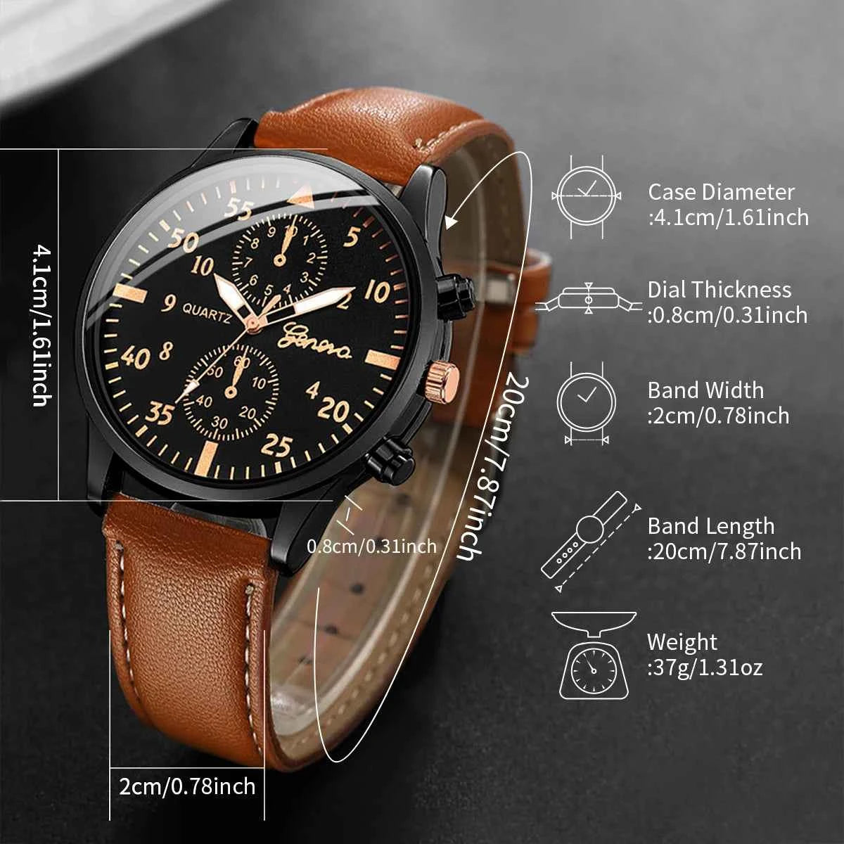 Montre avec un cadran style arabe vintage, bracelet en cuir, 4 pieces (sans boîte)