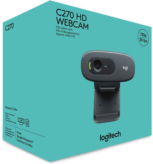 Logitech C270 Webcam Streaming HD | Webcam 720p/30ips, Appel Vidéo HD, Large Champ de Vision, Micro Antiparasites, Skype/FaceTime, PC/Mac/Chromebook