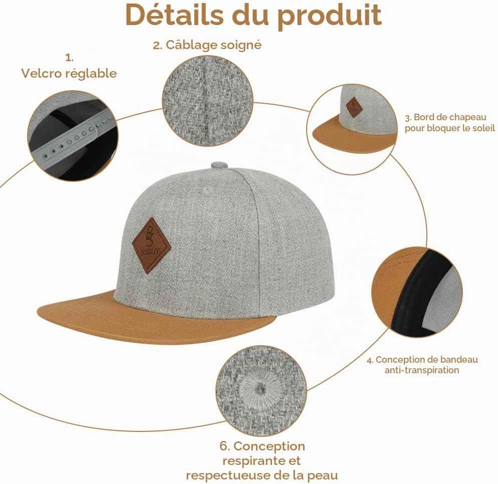 Casquette Snapback Homme Femme, Casquette de Baseball été Réglable, Coton Anti-Soleil Baseball Cap, Casquette Visiere Plate, Casquettes Sport Extérieur Sunhat Chapeau pour Grosses Têtes 56-61CM