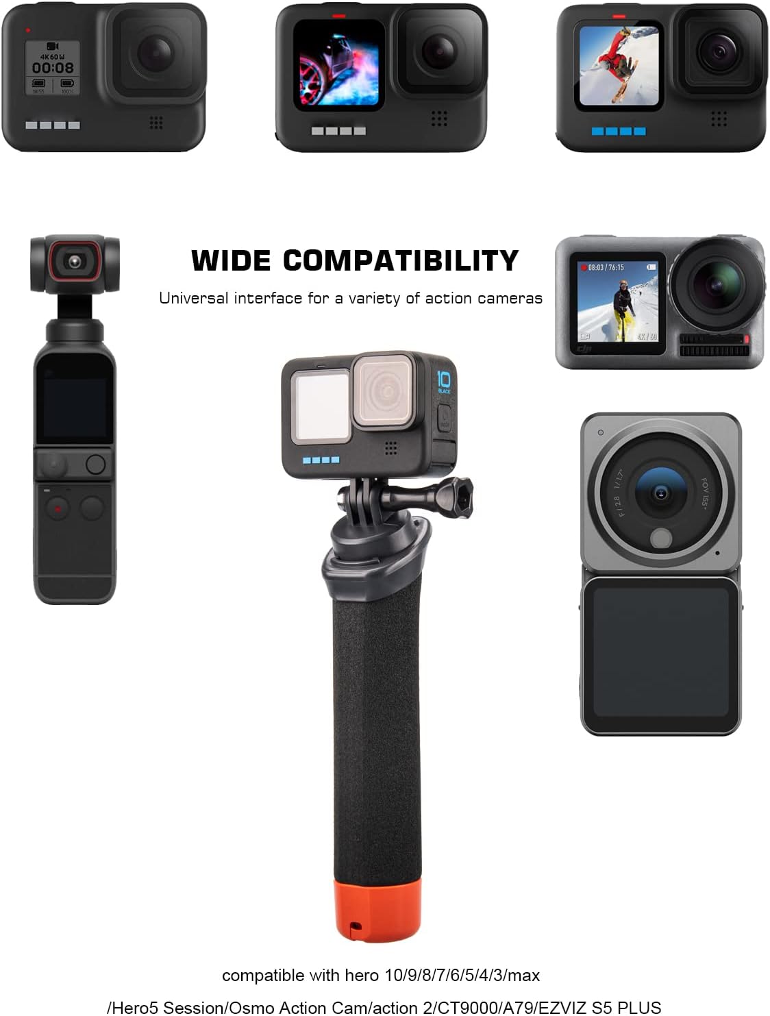 Poignée Flottante GoPro - Lammcou – Monopode Étanche avec Corde de Sécurité & Bracelet - Compatible Hero 13/12/11/10/9, Insta360, DJI