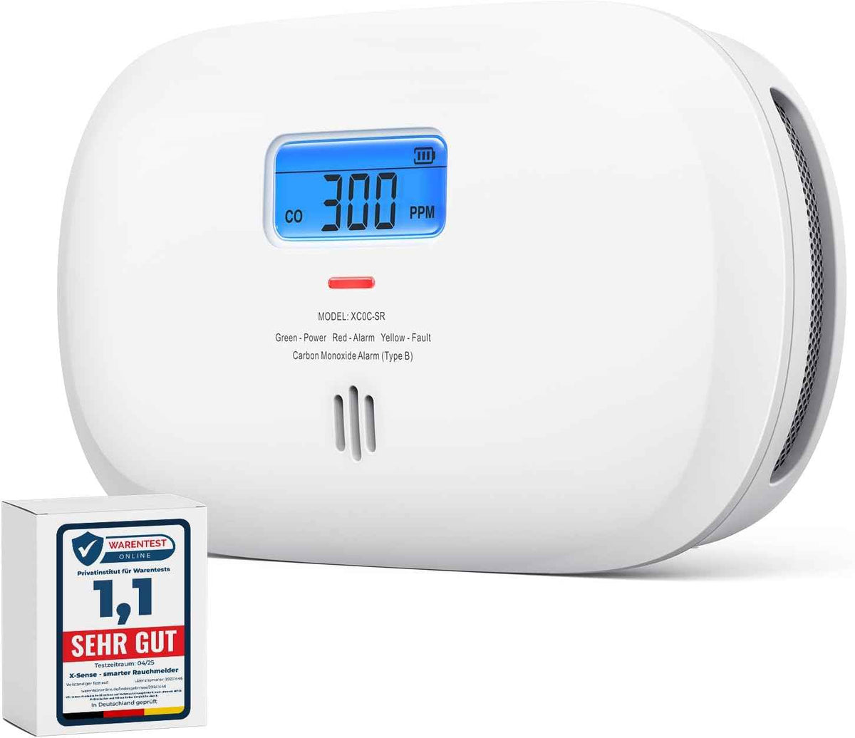 X-Sense XC0C-SR – Détecteur de Monoxyde de Carbone Autonome | Capteur Électrochimique 10 Ans | Écran LCD