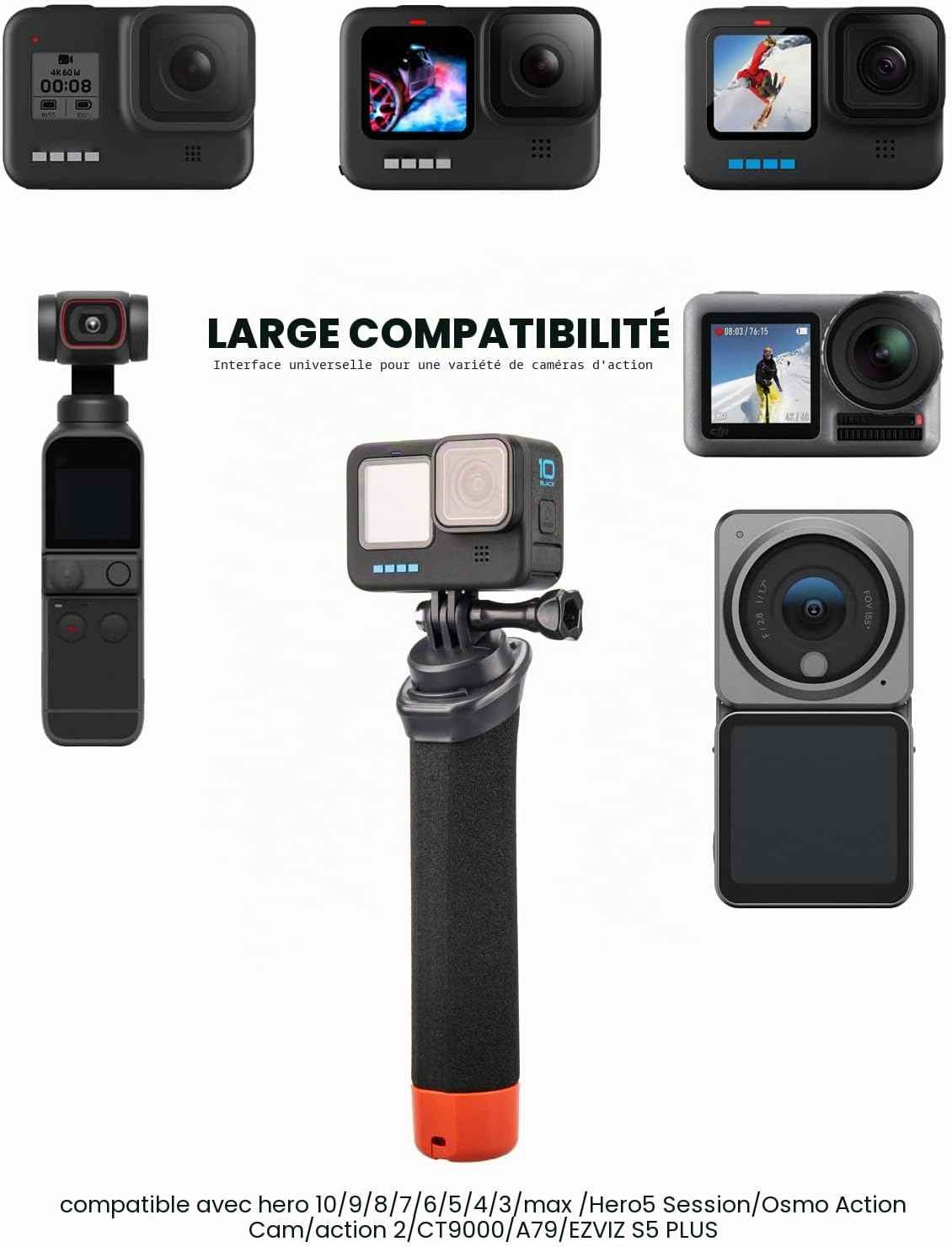 Lammcou Poignée Flottante, Go Pro étanche Handler pour plongée sous-Marine, Monopode avec Corde de sécurité et Bracelet, Floating Hand Grip pour Hero 13 12 11 10 9 Go3 X3 Accessoires | Monopode avec Corde de sécurité et Bracelet, Floating Hand Grip pour H