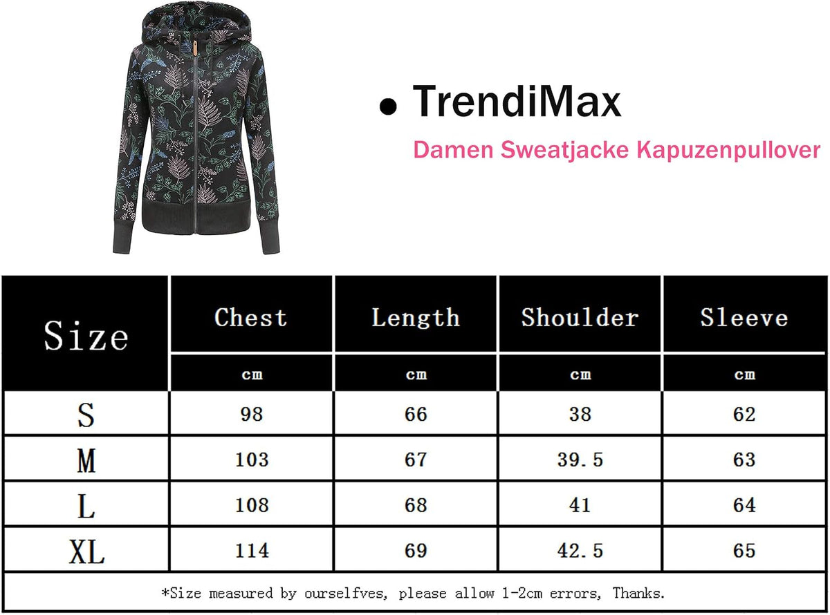 TrendiMax Sweat à Capuche Femme Pull à Capuche avec Fermeture Éclair Hoodie Imprimé pour Femmes - PATOGAZ