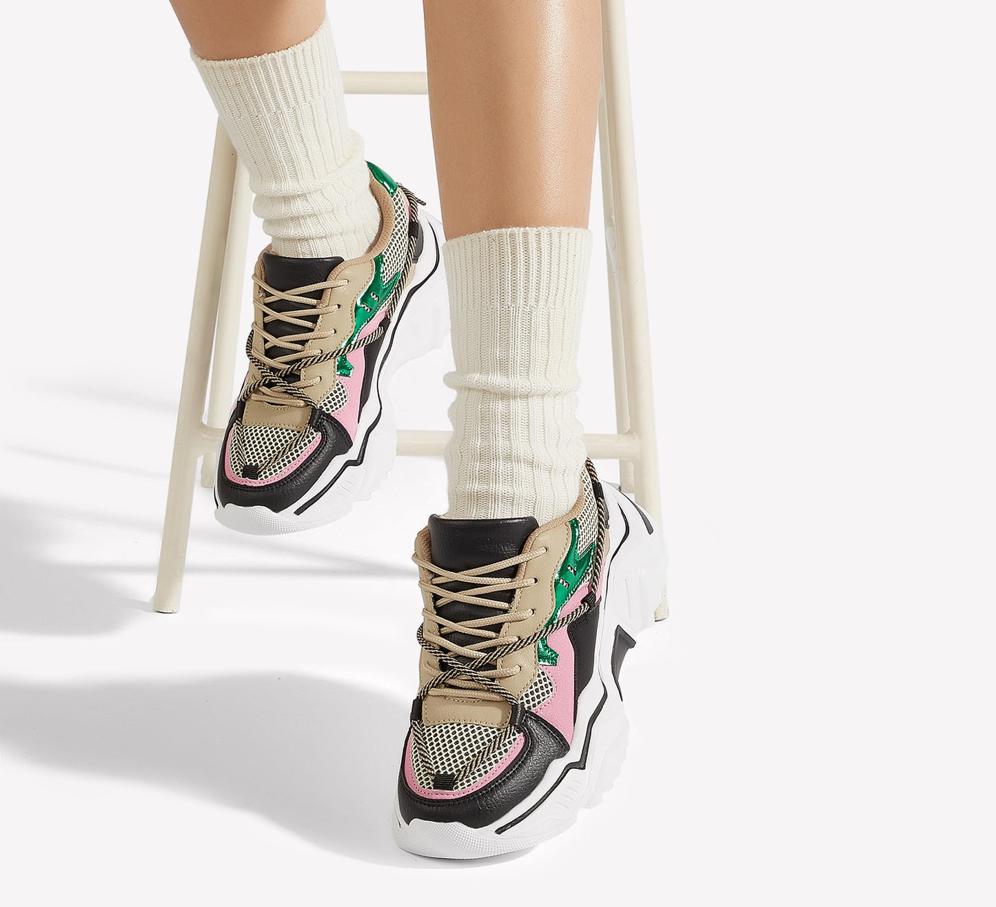 LUCKY STEP Baskets Femme à Plateforme – Chaussures Chunky Dad Rétro, Baskets à Blocs de Couleurs pour Usage Quotidien et Promenades - PATOGAZ