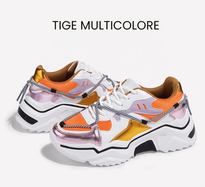 LUCKY STEP Baskets Femme à Plateforme – Chaussures Chunky Dad Rétro, Baskets à Blocs de Couleurs pour Usage Quotidien et Promenades - PATOGAZ