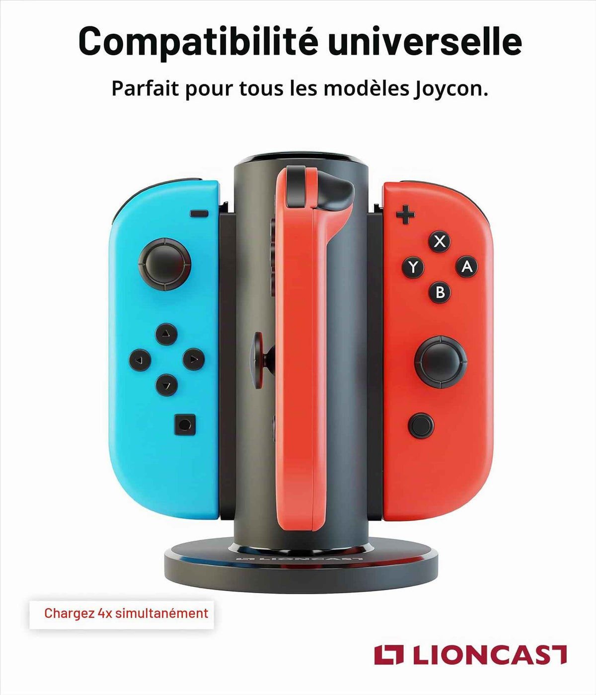 LIONCAST® Station de Charge Joy-Con [avec INDICATEUR DE Charge LED] - Support Manette Switch 2 - Support de Recharge Joy-Con 2 - Compatible exclusivement avec Les Joy-Con de la Nintendo Switch 2