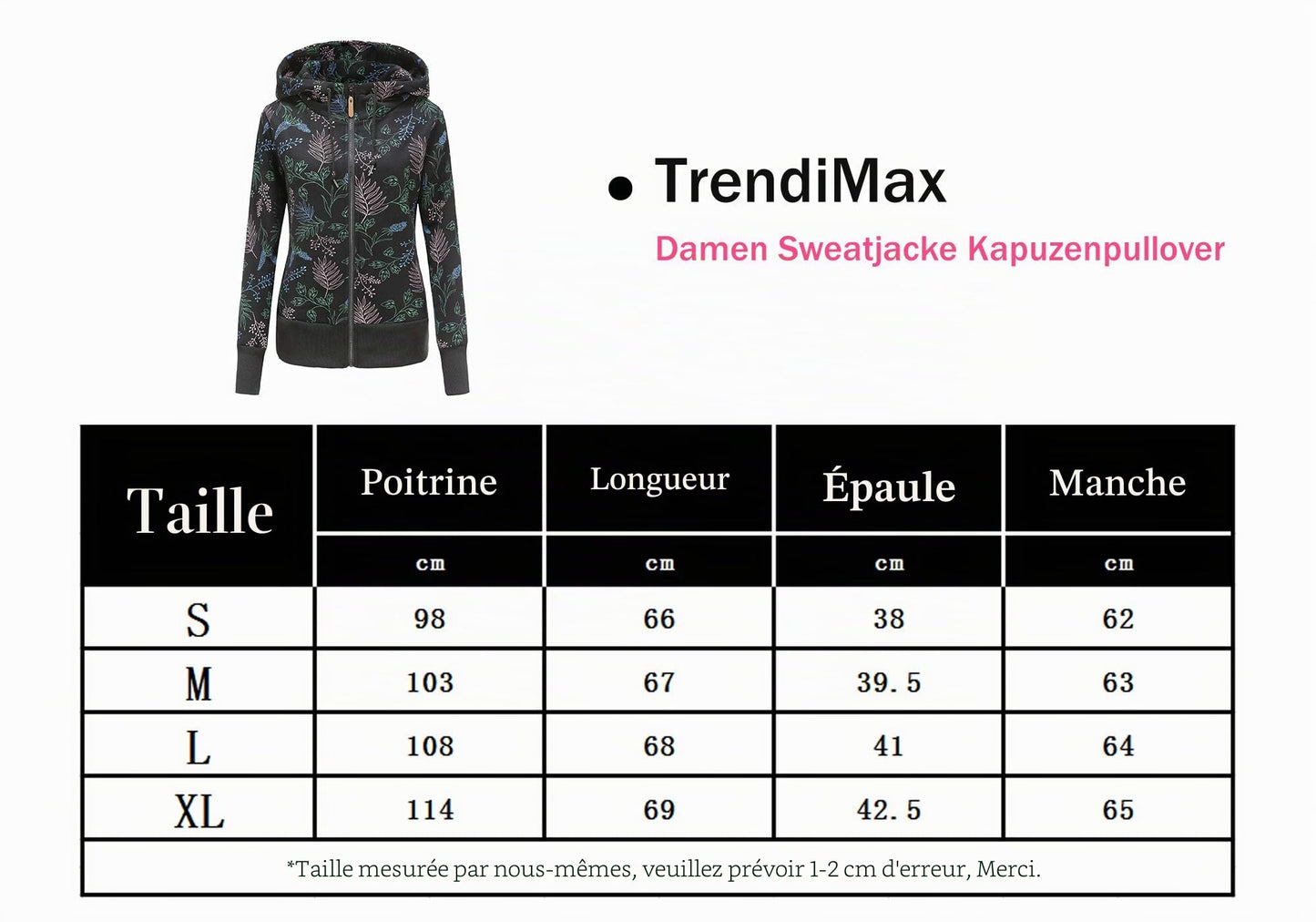 TrendiMax Sweat à Capuche Femme Pull à Capuche avec Fermeture Éclair Hoodie Imprimé pour Femmes - PATOGAZ