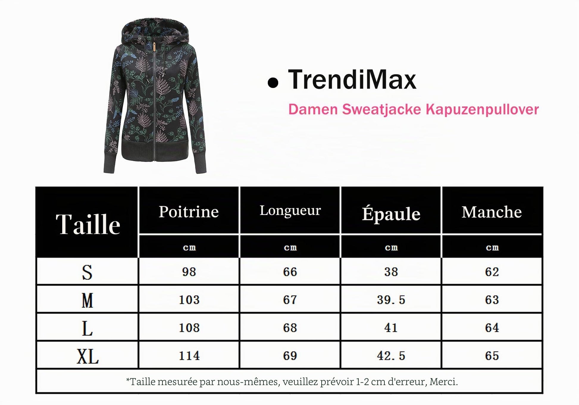 TrendiMax Sweat à Capuche Femme Pull à Capuche avec Fermeture Éclair Hoodie Imprimé pour Femmes - PATOGAZ