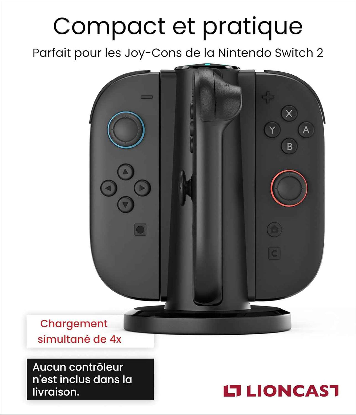 LIONCAST® Station de Charge Joy-Con [avec INDICATEUR DE Charge LED] - Support Manette Switch 2 - Support de Recharge Joy-Con 2 - Compatible exclusivement avec Les Joy-Con de la Nintendo Switch 2