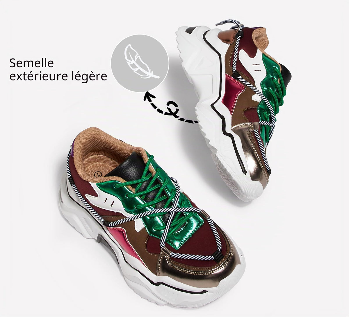 LUCKY STEP Baskets Femme à Plateforme – Chaussures Chunky Dad Rétro, Baskets à Blocs de Couleurs pour Usage Quotidien et Promenades - PATOGAZ