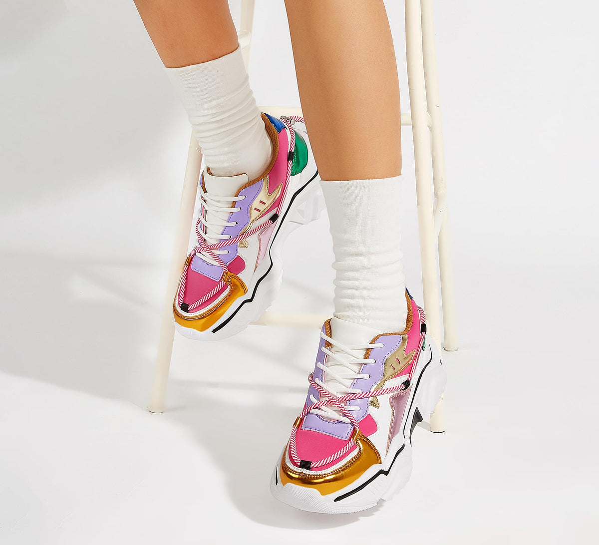 LUCKY STEP Baskets Femme à Plateforme – Chaussures Chunky Dad Rétro, Baskets à Blocs de Couleurs pour Usage Quotidien et Promenades - PATOGAZ