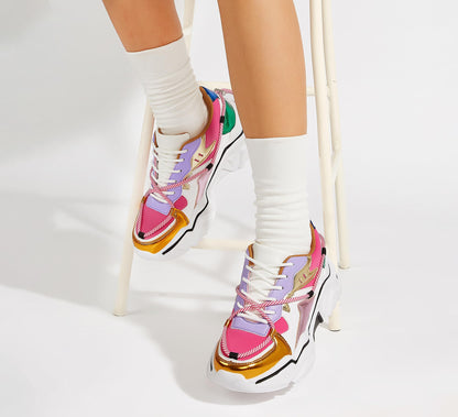 LUCKY STEP Baskets Femme à Plateforme – Chaussures Chunky Dad Rétro, Baskets à Blocs de Couleurs pour Usage Quotidien et Promenades - PATOGAZ