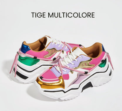 LUCKY STEP Baskets Femme à Plateforme – Chaussures Chunky Dad Rétro, Baskets à Blocs de Couleurs pour Usage Quotidien et Promenades - PATOGAZ