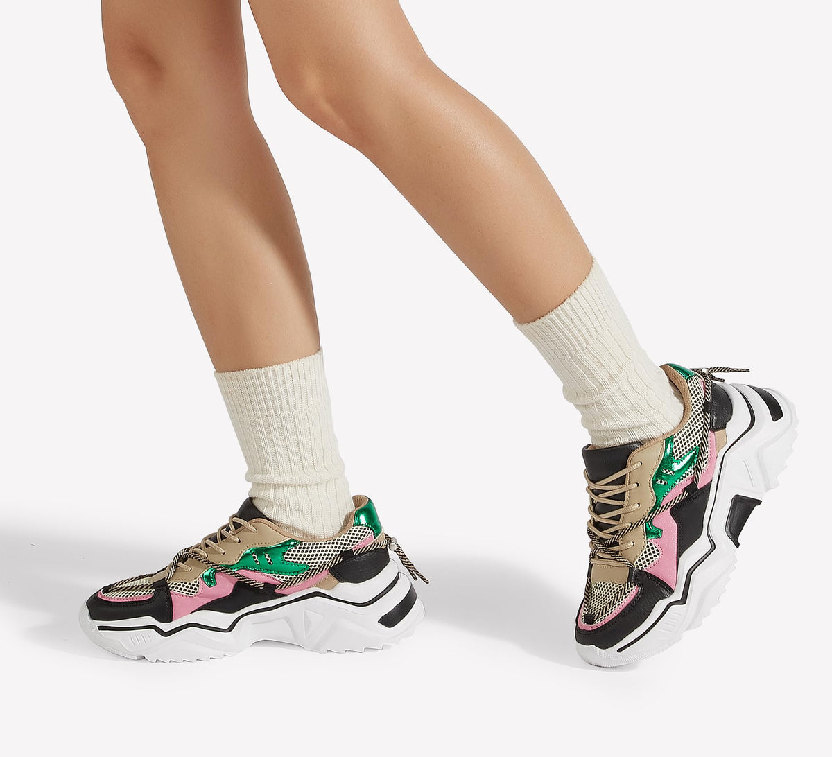 LUCKY STEP Baskets Femme à Plateforme – Chaussures Chunky Dad Rétro, Baskets à Blocs de Couleurs pour Usage Quotidien et Promenades - PATOGAZ