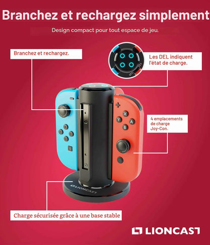 LIONCAST® Station de Charge Joy-Con [avec INDICATEUR DE Charge LED] - Support Manette Switch 2 - Support de Recharge Joy-Con 2 - Compatible exclusivement avec Les Joy-Con de la Nintendo Switch 2