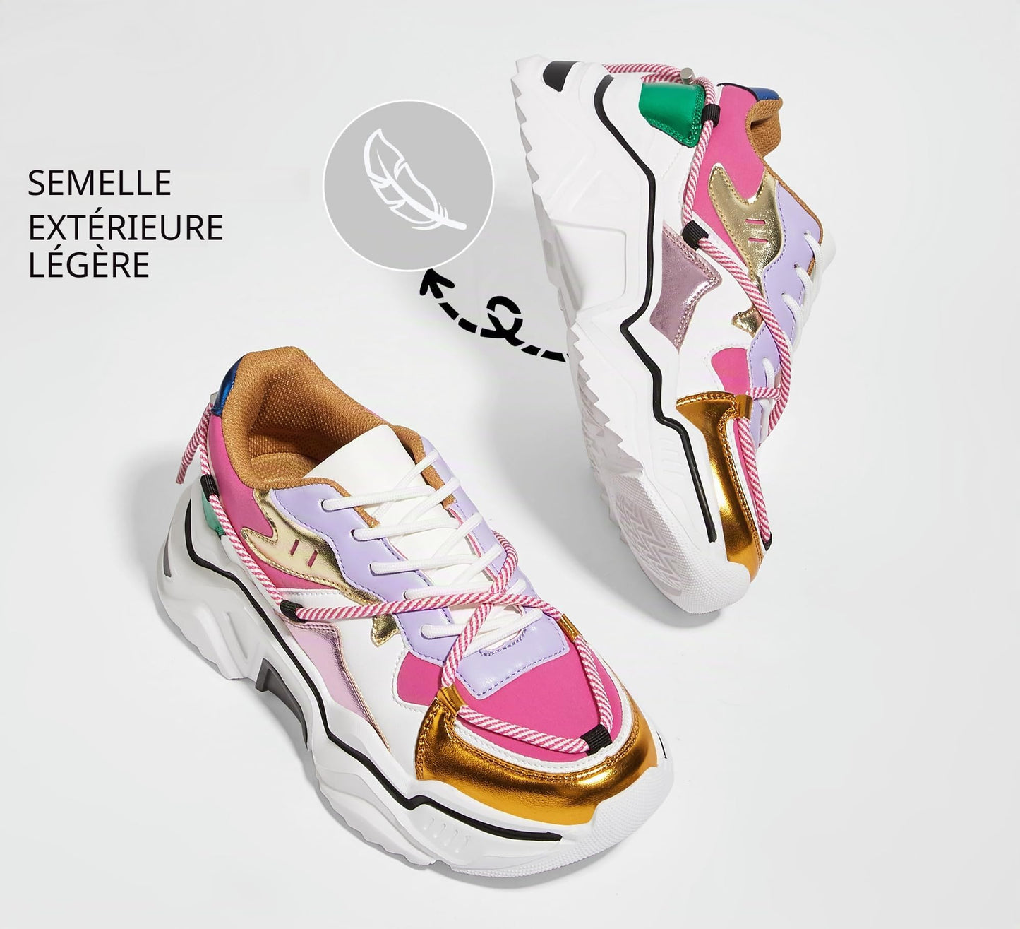 LUCKY STEP Baskets Femme à Plateforme – Chaussures Chunky Dad Rétro, Baskets à Blocs de Couleurs pour Usage Quotidien et Promenades - PATOGAZ