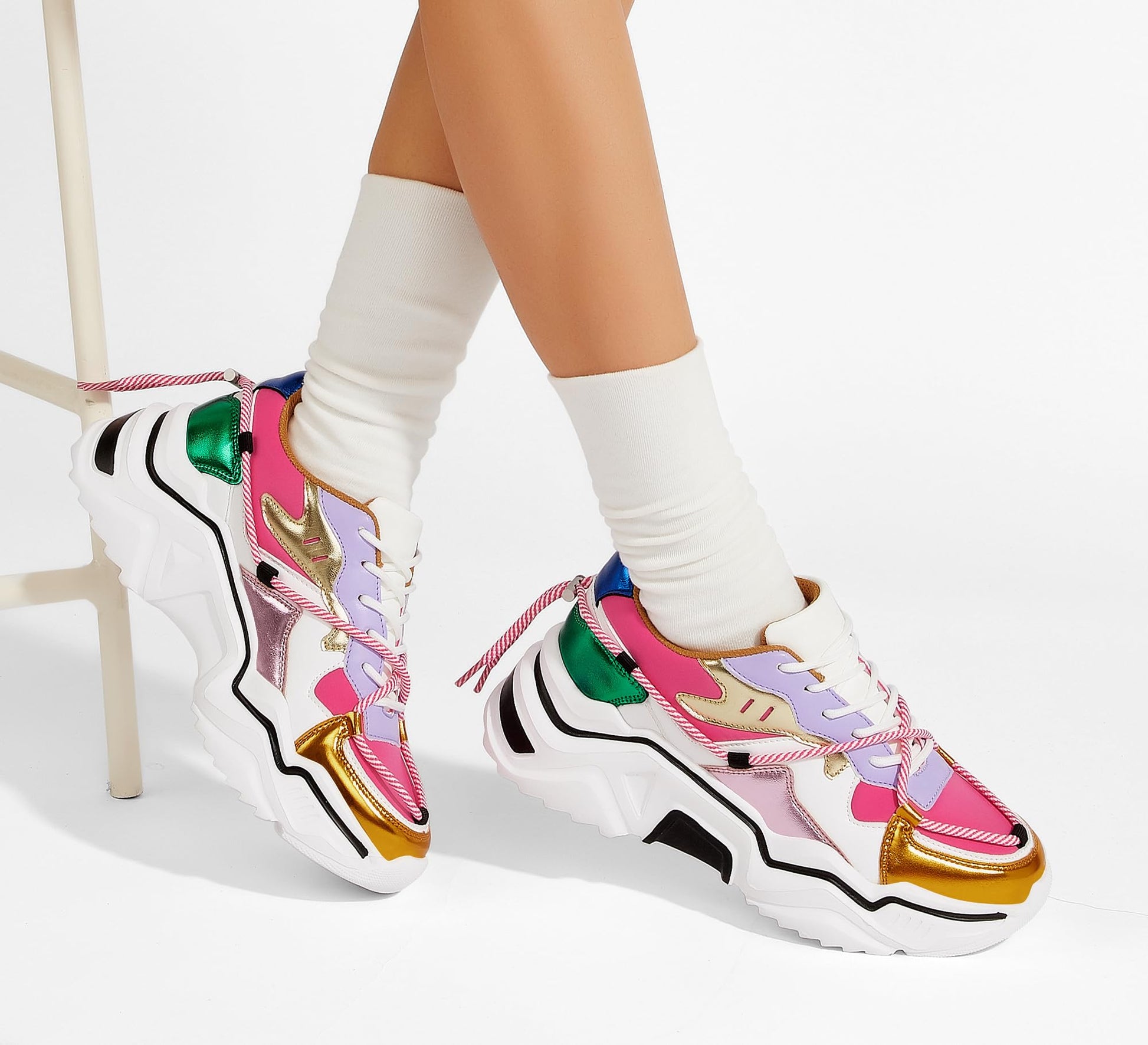 LUCKY STEP Baskets Femme à Plateforme – Chaussures Chunky Dad Rétro, Baskets à Blocs de Couleurs pour Usage Quotidien et Promenades - PATOGAZ
