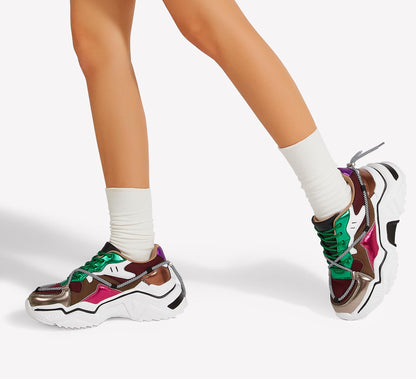 LUCKY STEP Baskets Femme à Plateforme – Chaussures Chunky Dad Rétro, Baskets à Blocs de Couleurs pour Usage Quotidien et Promenades - PATOGAZ