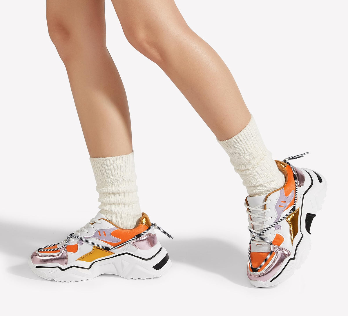 LUCKY STEP Baskets Femme à Plateforme – Chaussures Chunky Dad Rétro, Baskets à Blocs de Couleurs pour Usage Quotidien et Promenades - PATOGAZ