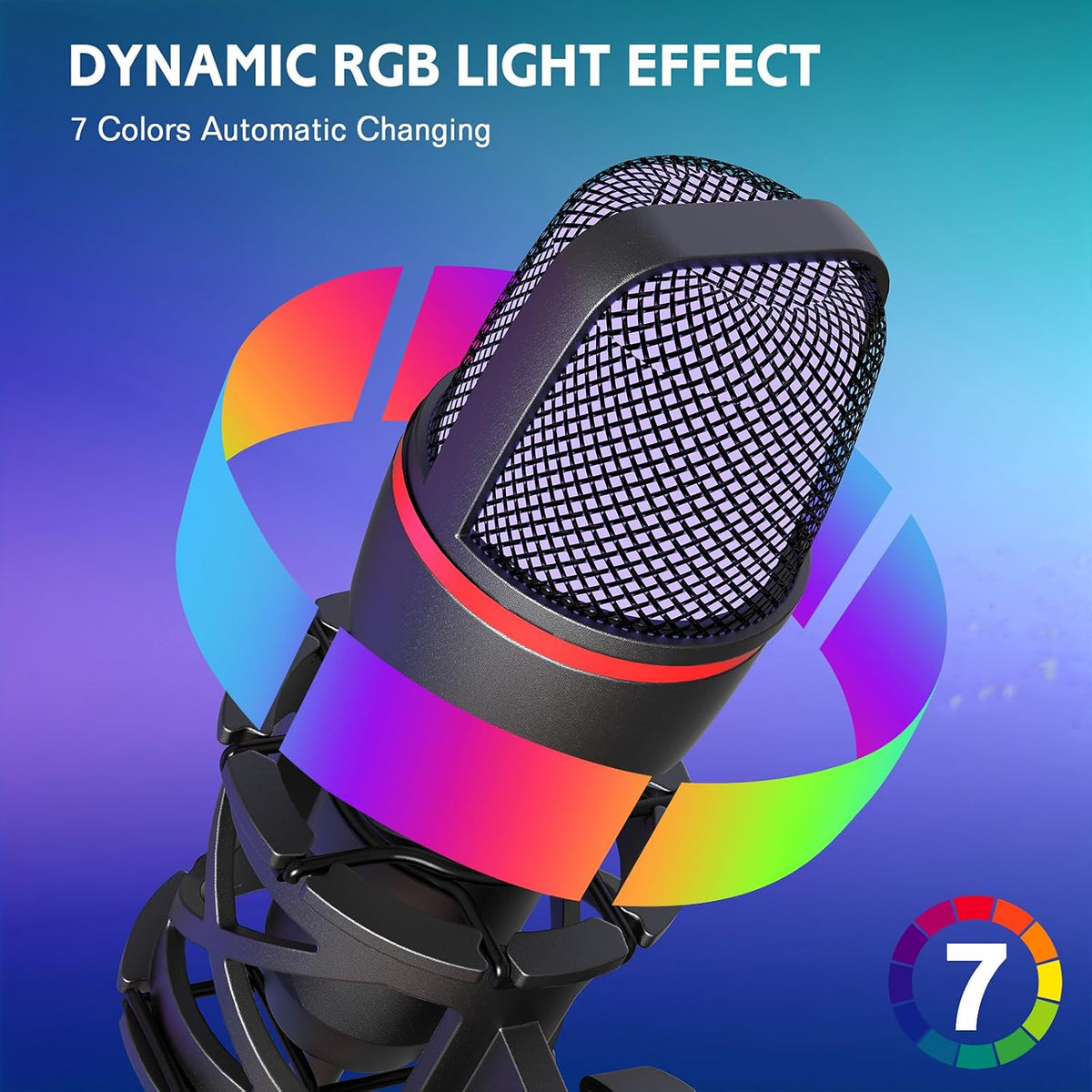 Hoppac Microphone USB à Condensateur, Micro PC Gaming avec Trépied | Capture cardioïde, éclairage RGB, filtre anti-pop et support antichoc, pour streaming, podcast, YouTube, PC, PS4 et PS5 - PATOGAZ