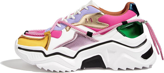LUCKY STEP Baskets Femme à Plateforme – Chaussures Chunky Dad Rétro, Baskets à Blocs de Couleurs pour Usage Quotidien et Promenades - PATOGAZ