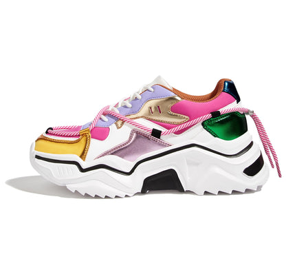 LUCKY STEP Baskets Femme à Plateforme – Chaussures Chunky Dad Rétro, Baskets à Blocs de Couleurs pour Usage Quotidien et Promenades - PATOGAZ