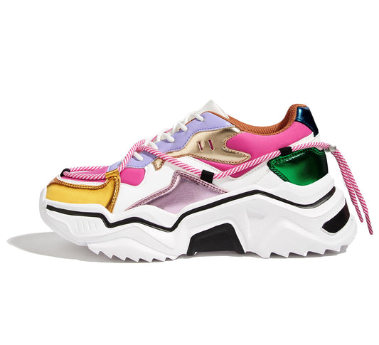 LUCKY STEP Baskets Femme à Plateforme – Chaussures Chunky Dad Rétro, Baskets à Blocs de Couleurs pour Usage Quotidien et Promenades - PATOGAZ
