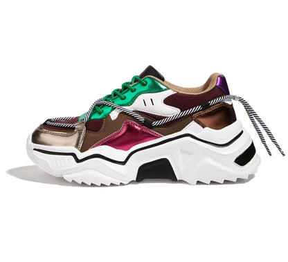 LUCKY STEP Baskets Femme à Plateforme – Chaussures Chunky Dad Rétro, Baskets à Blocs de Couleurs pour Usage Quotidien et Promenades - PATOGAZ