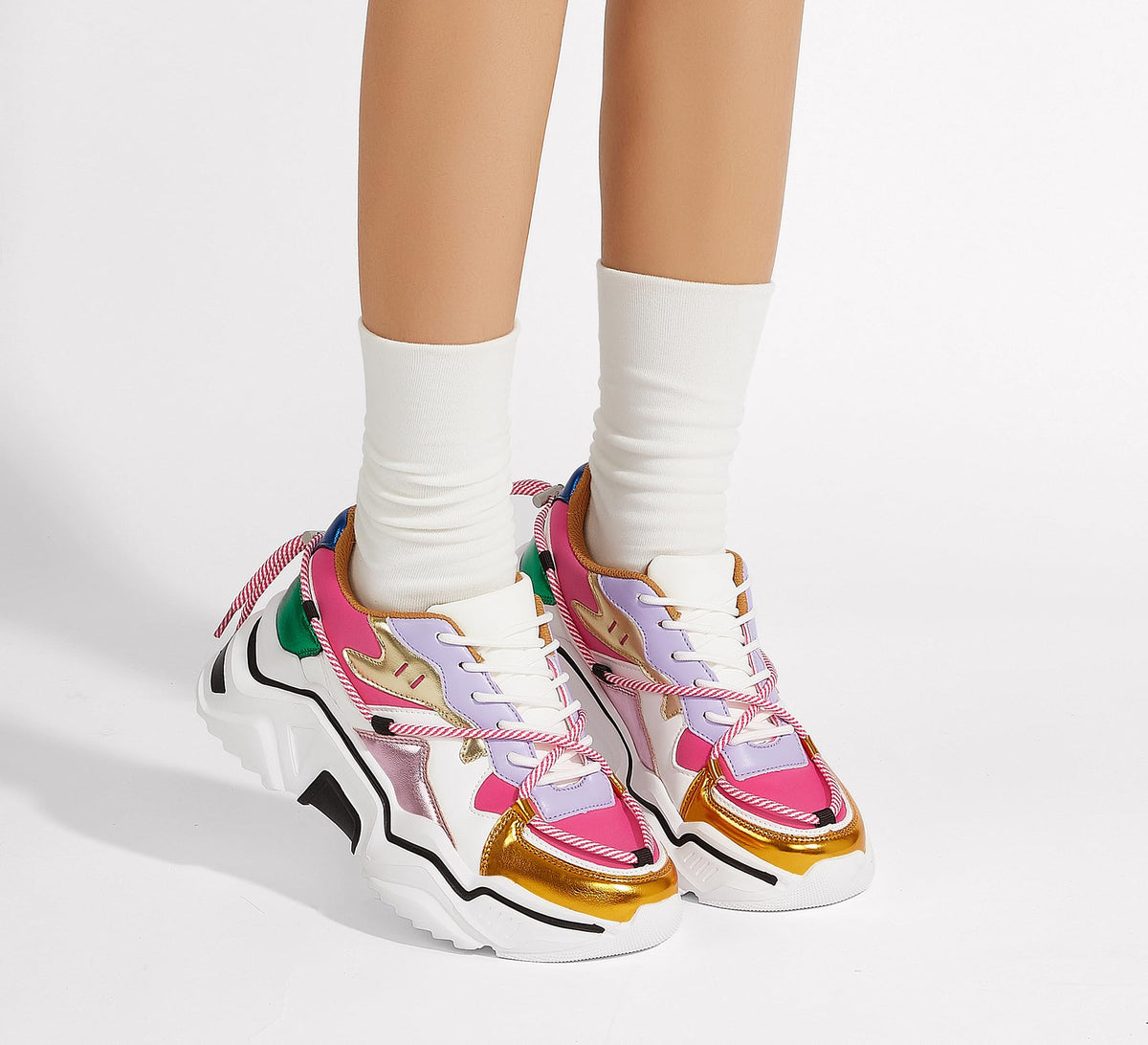 LUCKY STEP Baskets Femme à Plateforme – Chaussures Chunky Dad Rétro, Baskets à Blocs de Couleurs pour Usage Quotidien et Promenades - PATOGAZ