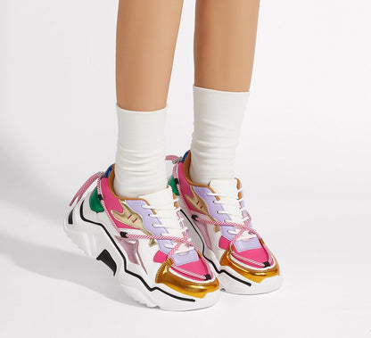 LUCKY STEP Baskets Femme à Plateforme – Chaussures Chunky Dad Rétro, Baskets à Blocs de Couleurs pour Usage Quotidien et Promenades - PATOGAZ