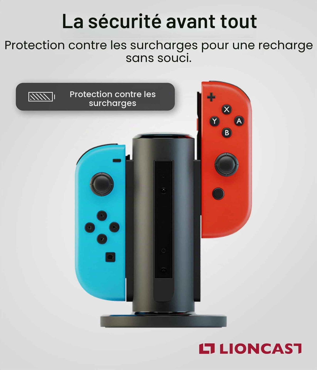 LIONCAST® Station de Charge Joy-Con [avec INDICATEUR DE Charge LED] - Support Manette Switch 2 - Support de Recharge Joy-Con 2 - Compatible exclusivement avec Les Joy-Con de la Nintendo Switch 2