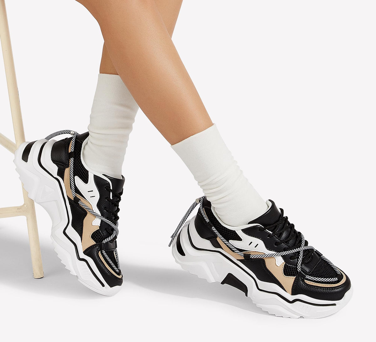 LUCKY STEP Baskets Femme à Plateforme – Chaussures Chunky Dad Rétro, Baskets à Blocs de Couleurs pour Usage Quotidien et Promenades - PATOGAZ