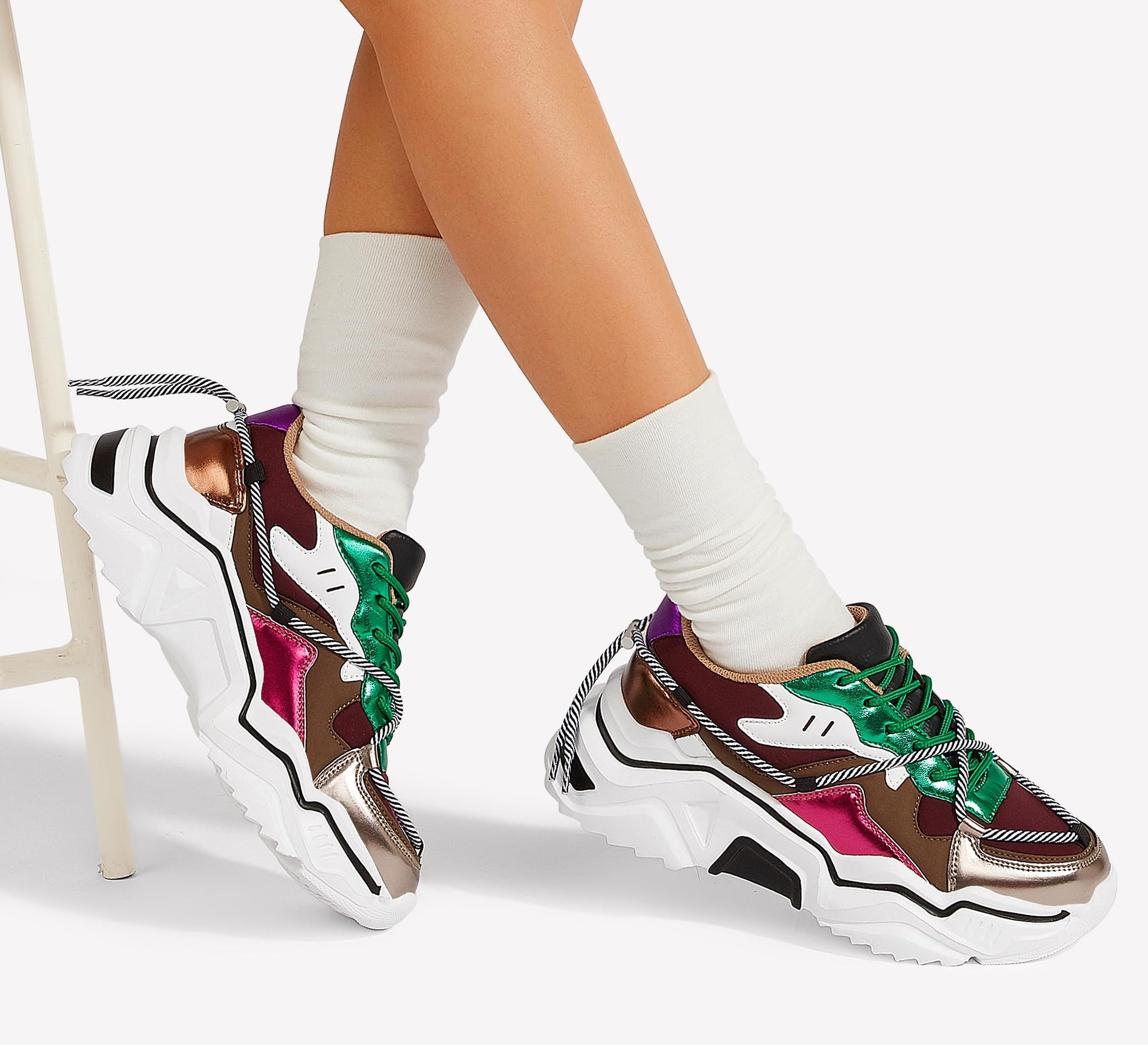 LUCKY STEP Baskets Femme à Plateforme – Chaussures Chunky Dad Rétro, Baskets à Blocs de Couleurs pour Usage Quotidien et Promenades - PATOGAZ