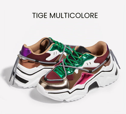 LUCKY STEP Baskets Femme à Plateforme – Chaussures Chunky Dad Rétro, Baskets à Blocs de Couleurs pour Usage Quotidien et Promenades - PATOGAZ