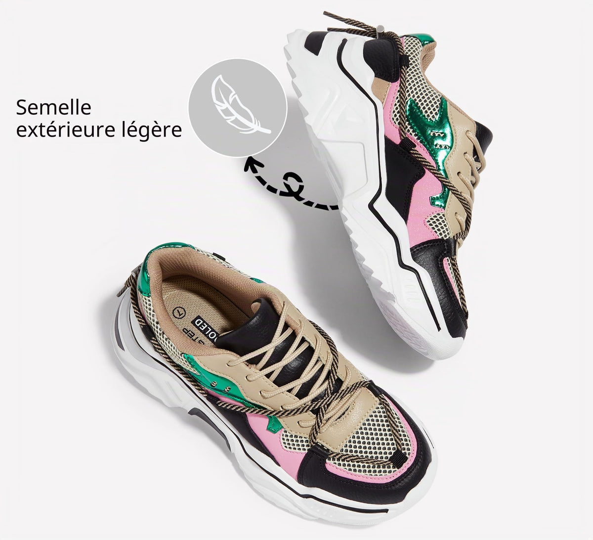 LUCKY STEP Baskets Femme à Plateforme – Chaussures Chunky Dad Rétro, Baskets à Blocs de Couleurs pour Usage Quotidien et Promenades - PATOGAZ