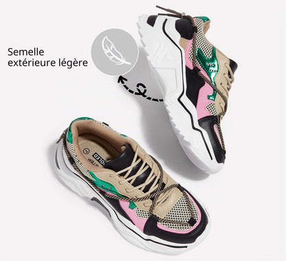 LUCKY STEP Baskets Femme à Plateforme – Chaussures Chunky Dad Rétro, Baskets à Blocs de Couleurs pour Usage Quotidien et Promenades - PATOGAZ