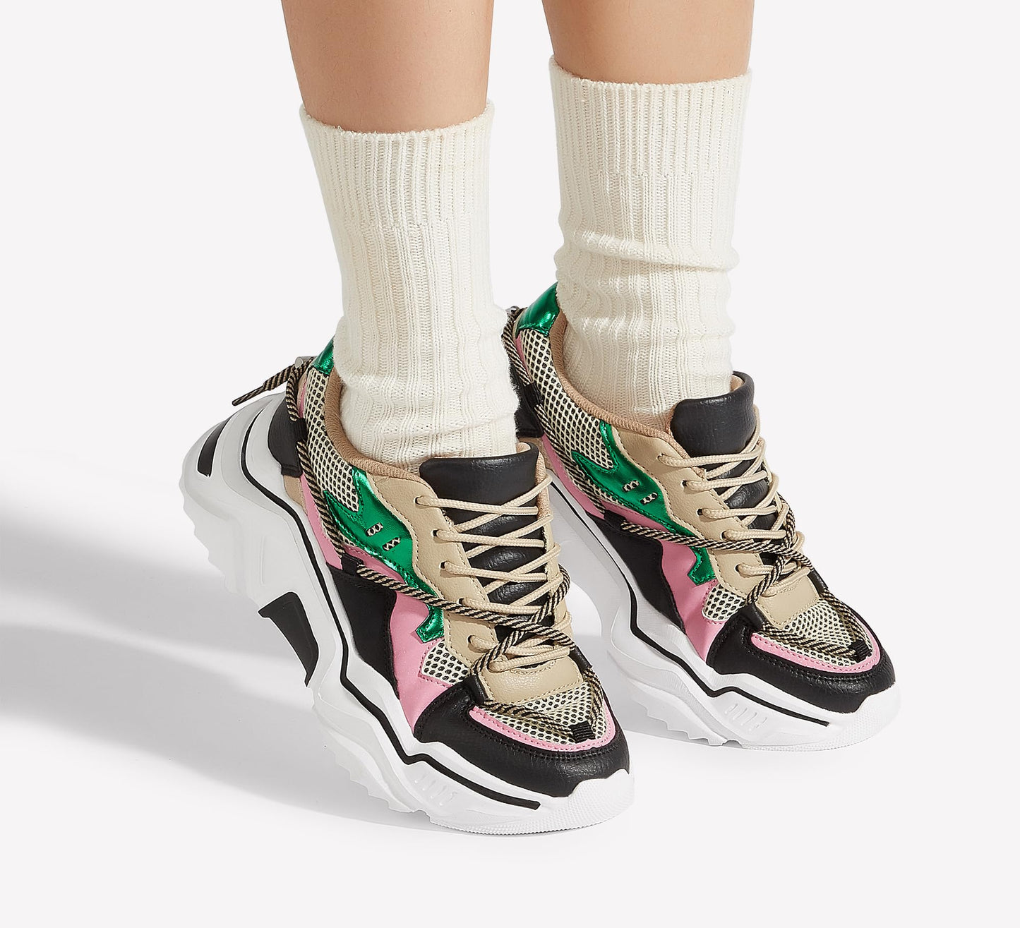 LUCKY STEP Baskets Femme à Plateforme – Chaussures Chunky Dad Rétro, Baskets à Blocs de Couleurs pour Usage Quotidien et Promenades - PATOGAZ