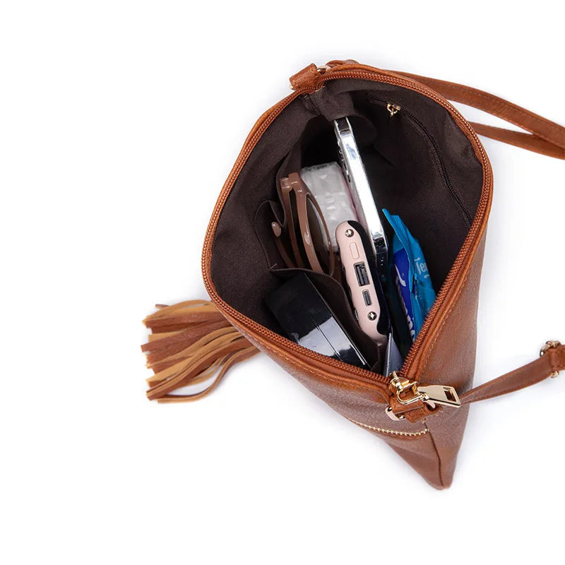 PU Leather Handbag with Tassel Zipper Pocket Adjustable Shoulder Strap, Crossbody Bag - PATOGAZ