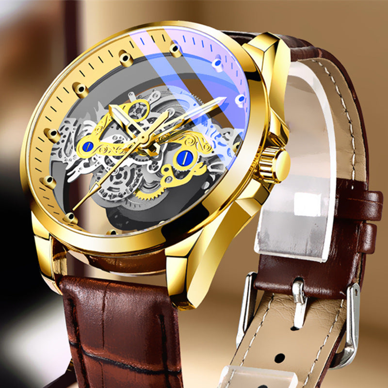Cross-Border Dropshipping New Double-Sided Hollow Fully Automatic Movement Non-Mechanical Watch Tourbillon Watch Men's Waterproof - PATOGAZ