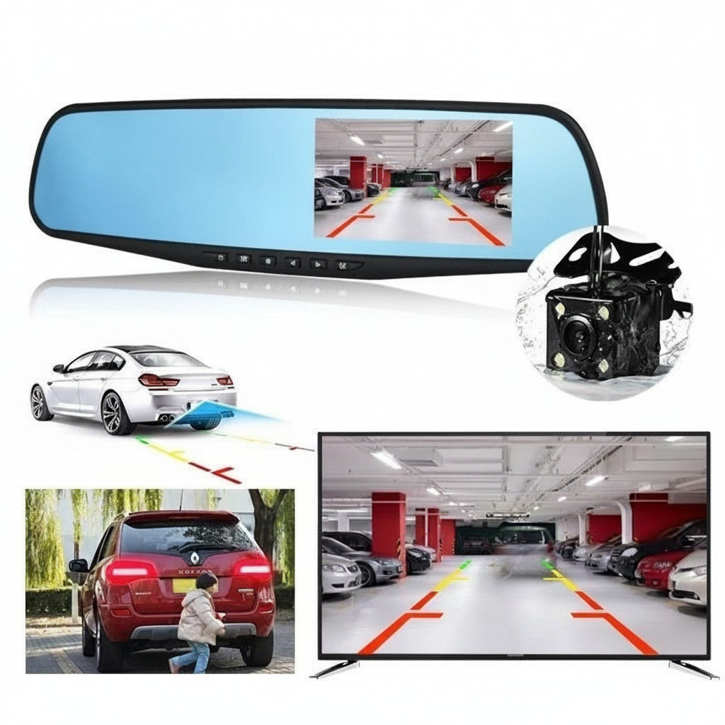 Hd 4.3inch Front and Rear Dual Recording Rearview Mirror Driving Recorder Wide Angle Dual Camera Dual Lens Wide Angle Hd - PATOGAZ