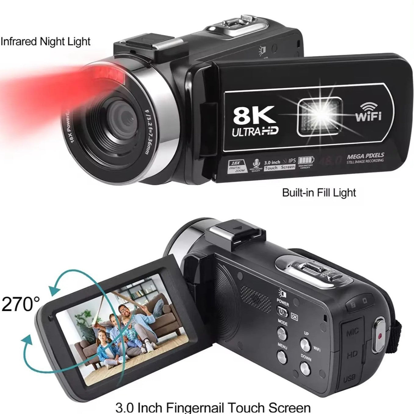 Cross-border 8KWIFI HD digital camera touch screen handheld automatic video travel wedding VLOG digital camera - PATOGAZ