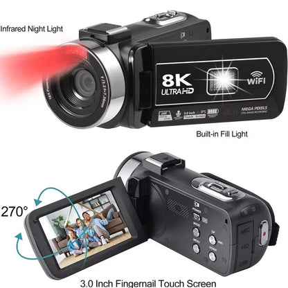 Cross-border 8KWIFI HD digital camera touch screen handheld automatic video travel wedding VLOG digital camera - PATOGAZ