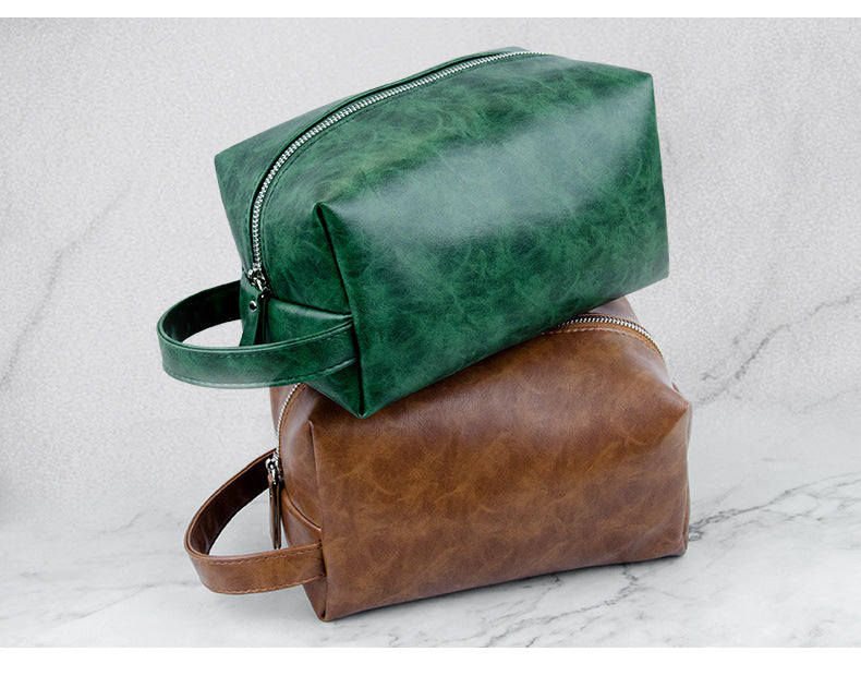 Retro crazy horse pu leather new cross-border cosmetic bag Europe and the United States large capacity travel multi-functional portable washing and storage bag - PATOGAZ