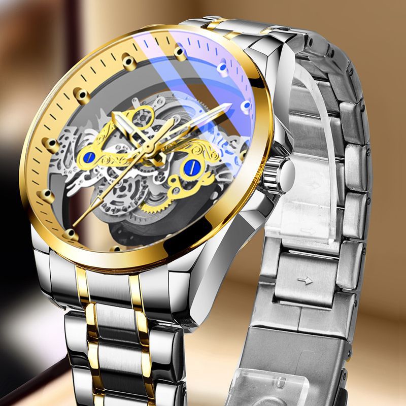 Cross-Border Dropshipping New Double-Sided Hollow Fully Automatic Movement Non-Mechanical Watch Tourbillon Watch Men's Waterproof - PATOGAZ